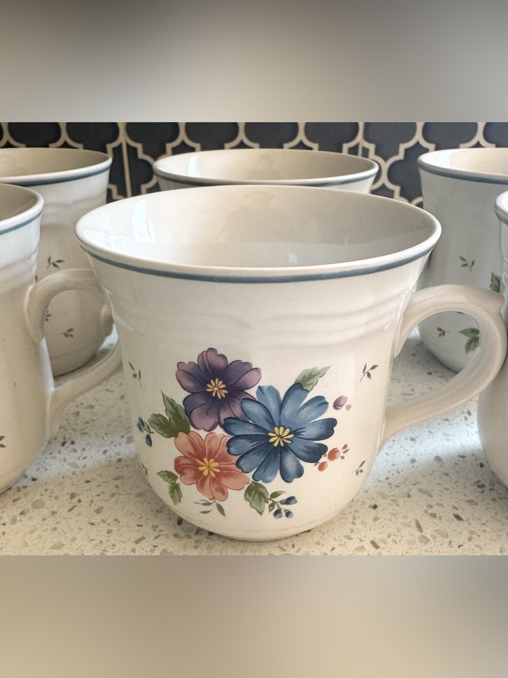 JMP Marketing Thailand Stoneware Floral Coffee Mugs Set of 6 Vintage Kitchen - Picture 2 of 8